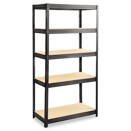 Boltless Steel/Particleboard Shelving, 5-Shelf, 36w X 18d X 72h, Black